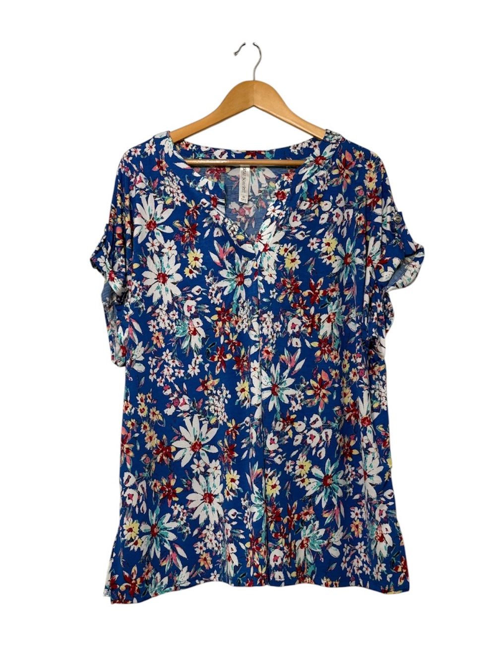 Dear Scarlett‎ Lizzy Blouse V-Neck Abstract Floral Multi Print Stretchy Top 3X